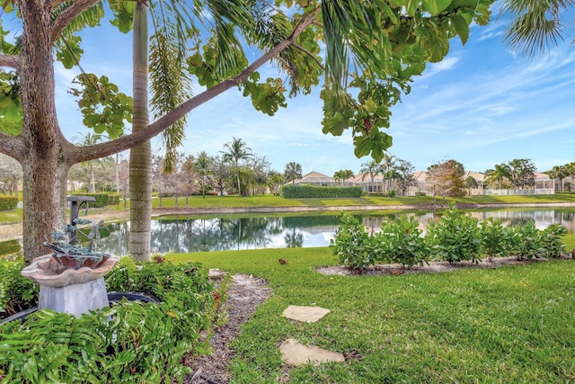 view of yard with a water view