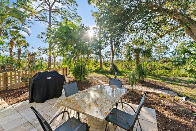 1806 SE Hideaway Cir Unit 1806, Port Saint Lucie, FL 34952 - view of patio with a grill, a fenced backyard, and outdoor dining area