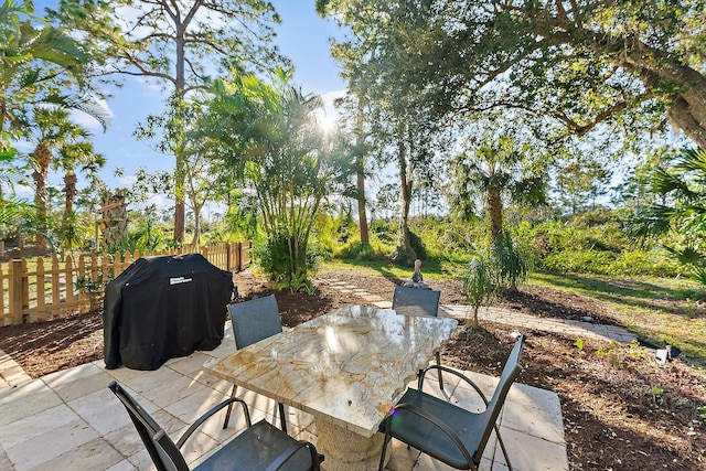 view of patio / terrace featuring outdoor dining space, area for grilling, and fence