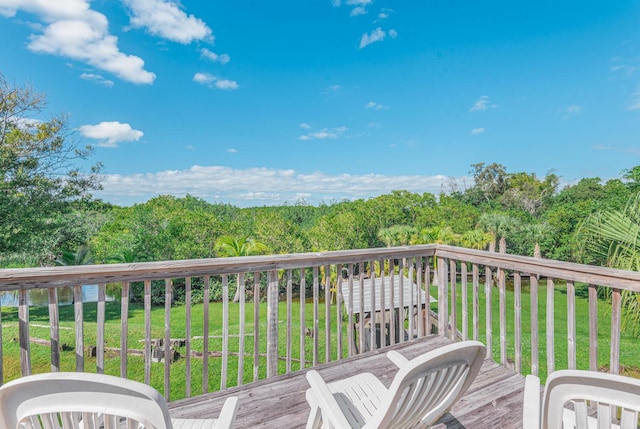 wooden deck featuring a yard