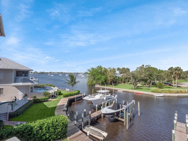 dock area featuring a water view