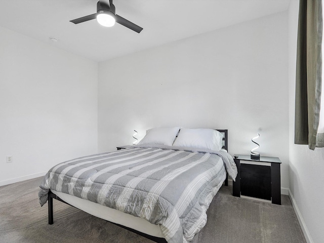 bedroom featuring ceiling fan and carpet floors