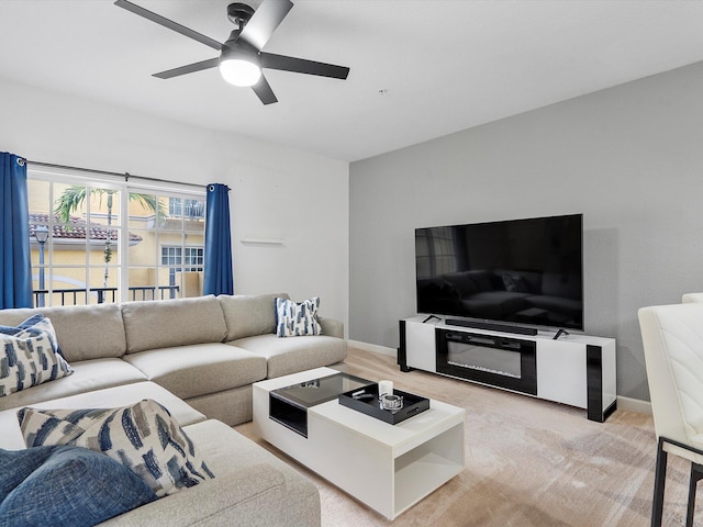 living room with ceiling fan