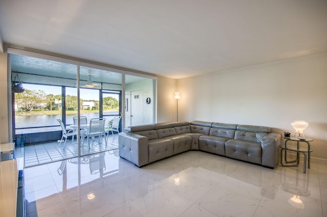6944 Briarlake Cir Unit 101, Palm Beach Gardens, FL 33418 - unfurnished living room featuring marble finish flooring and a water view
