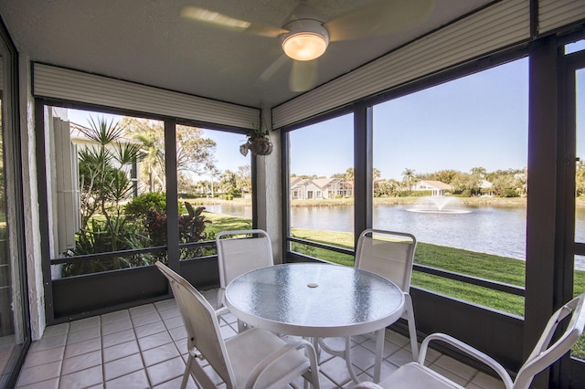 6944 Briarlake Cir Unit 101, Palm Beach Gardens, FL 33418 - sunroom with a water view and ceiling fan