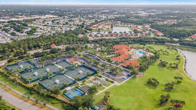 aerial view with a water view