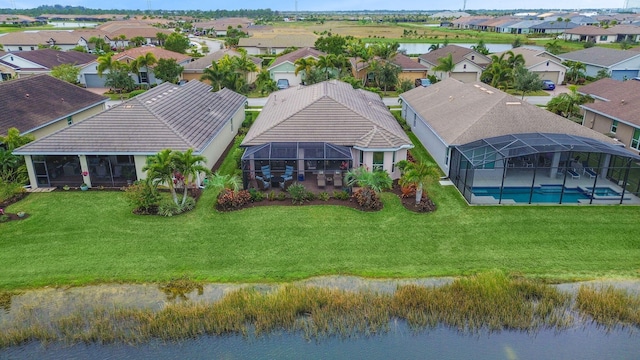 aerial view with a water view