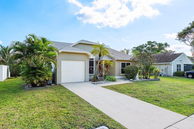 ranch-style house with a front lawn and a garage