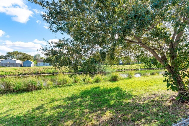 view of yard with a water view