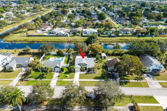 aerial view featuring a water view