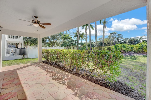 view of patio / terrace featuring ceiling fan