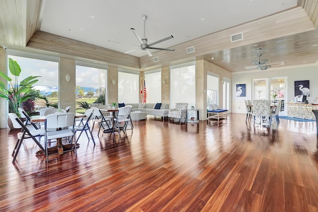 interior space with hardwood / wood-style flooring and ceiling fan