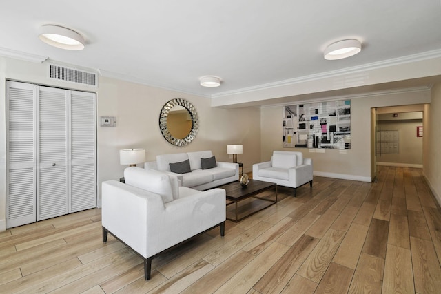 living room with crown molding