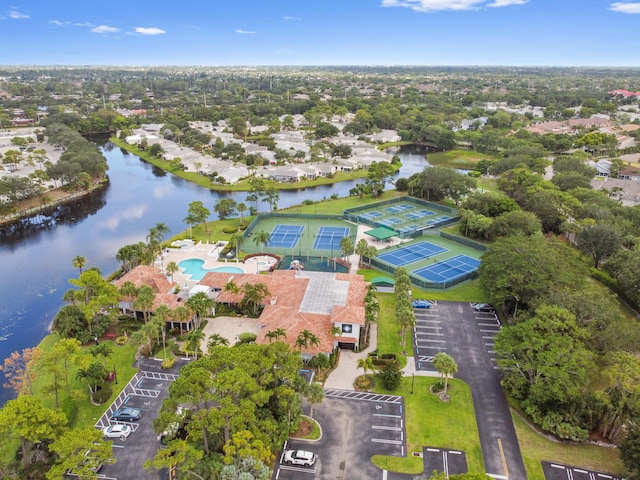 aerial view featuring a water view