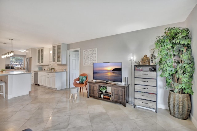 living room with sink