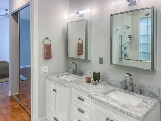 bathroom featuring wood-type flooring and vanity