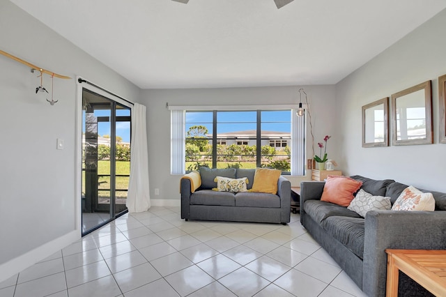 living room with light tile patterned flooring