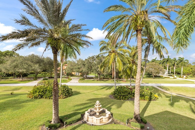 view of property's community with a lawn