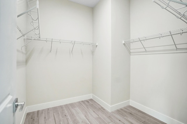 walk in closet with light hardwood / wood-style floors