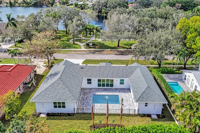 aerial view with a water view