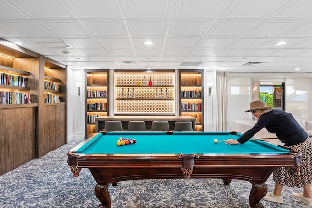 5152 Golfview Ct Unit 1825, Delray Beach, FL 33484 - playroom featuring built in features, pool table, a community bar, carpet, and recessed lighting
