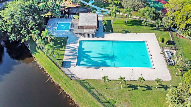 aerial view with a water view