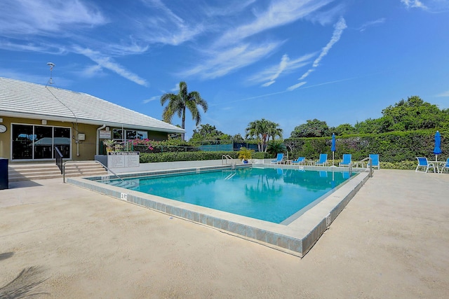 view of swimming pool with a patio