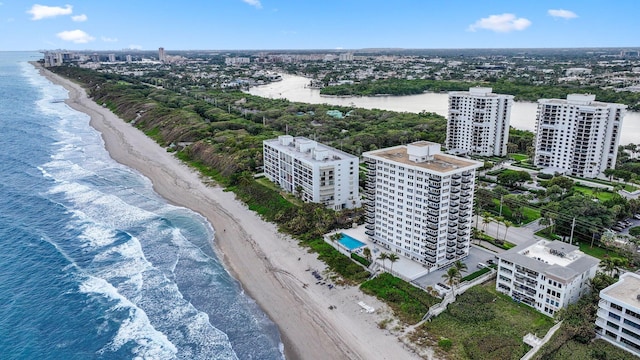 aerial view with a beach view and a water view