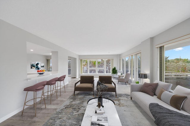 living room with light hardwood / wood-style floors