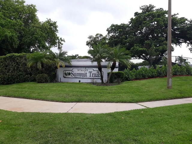 community sign featuring a lawn