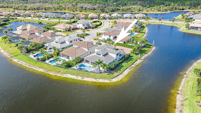 aerial view with a water view