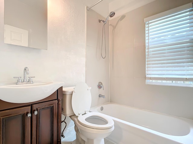 full bathroom with toilet, shower / bathtub combination, and vanity