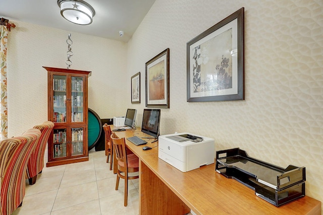 office space with light tile patterned floors