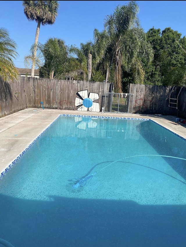 view of swimming pool featuring a fenced in pool, a patio, and a fenced backyard