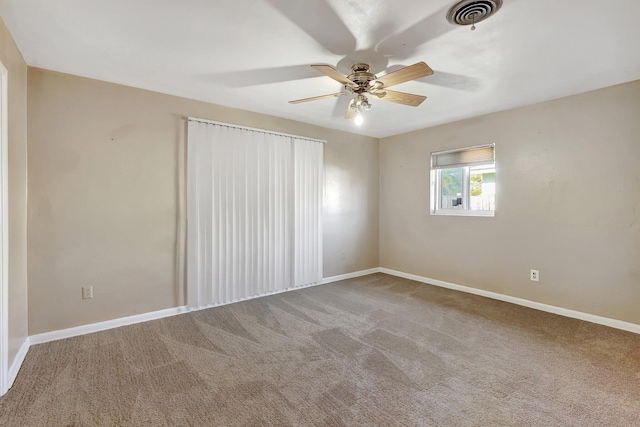 unfurnished bedroom featuring carpet flooring and ceiling fan