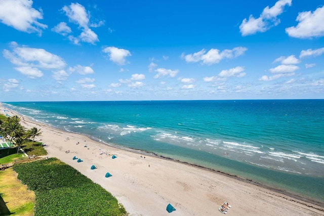 property view of water featuring a beach view