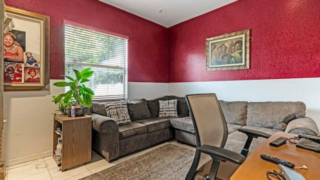 home office featuring light tile patterned flooring