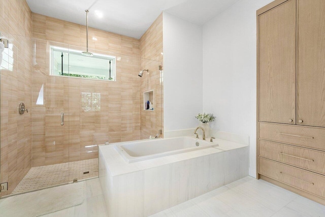 bathroom with plus walk in shower