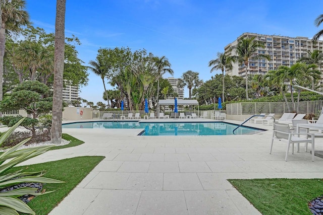 view of pool featuring a patio