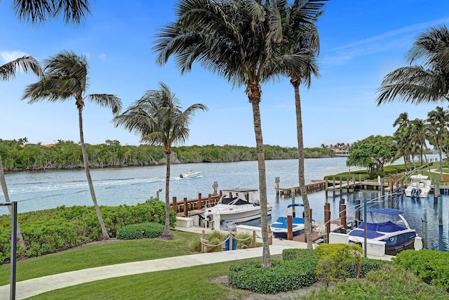 view of dock featuring a water view