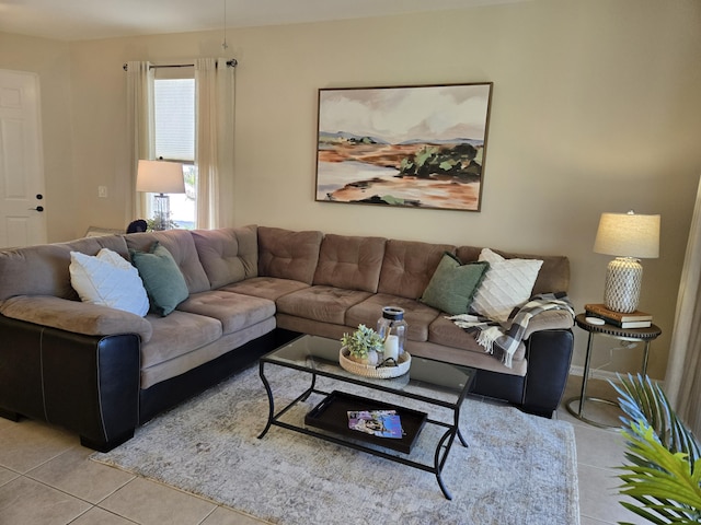 living room with light tile patterned floors