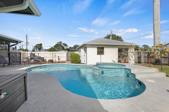 view of pool featuring an in ground hot tub and a patio area