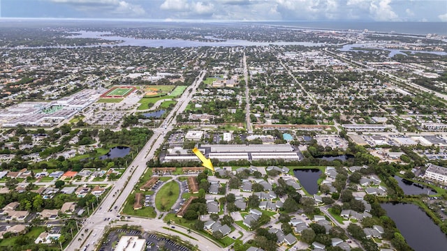 bird's eye view featuring a water view