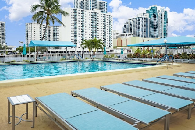 view of swimming pool featuring a patio