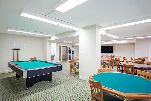 recreation room featuring carpet floors and billiards