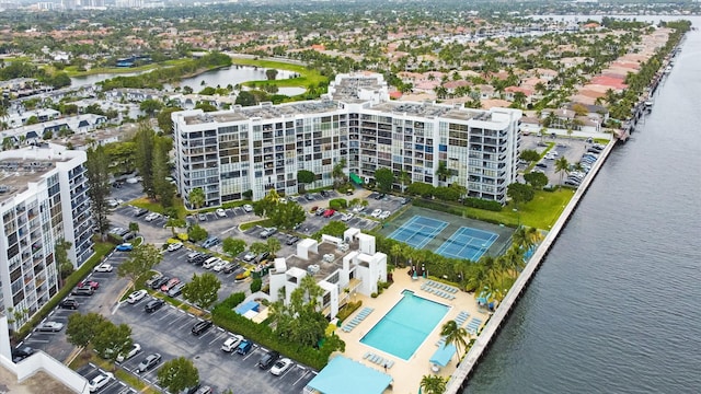 aerial view with a water view