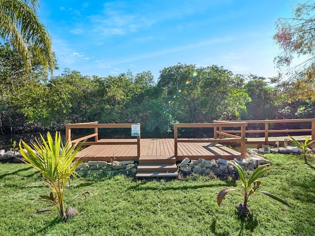 exterior space with a yard and a wooden deck