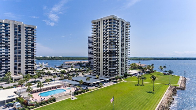 aerial view with a water view