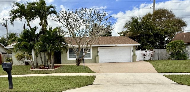 view of front of property featuring a garage and a front lawn