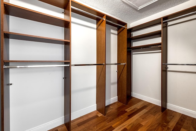 walk in closet featuring dark wood-type flooring